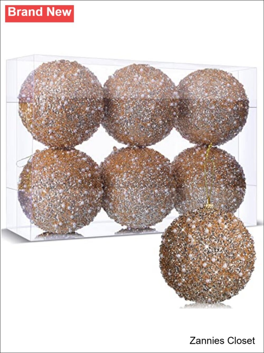🎄 6 Pc Christmas Ball Ornaments 4 Inch Foam Glitter Sequins Pearls Tree Decor